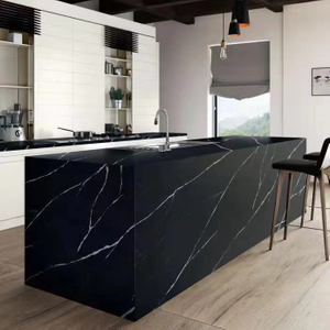 Bancada de superfície sólida acrílica preta grande laje resistente a manchas folha de mármore artificial para armário de cozinha