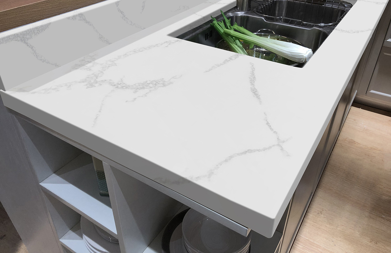Mesa de pedra artificial de bancada 100% puro acrílico Staron sólido de superfície externa tipo mármore cortada no tamanho