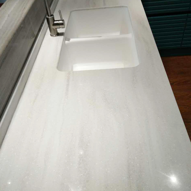 Moderna nova bancada de cozinha acrílica superfície sólida bancada de cozinha com veios cinza